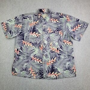 Joe Marlin Hawaiian Shirt Mens Large Blue Tropical Palm Trees Short Sleeve Beach